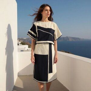 Hermes NWT Luxurious Silk Twill Bleu Noir Esprit Dress Made in France